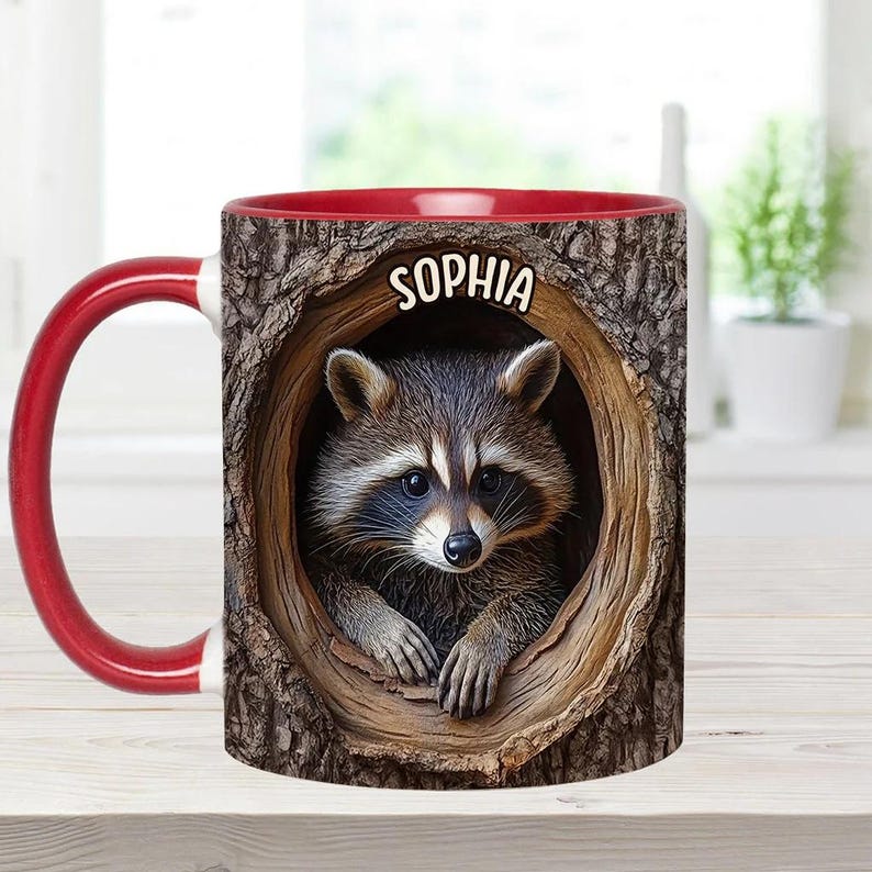 Adorable Raccoon Personalized Accent Mug, Animal Lover Mug, Gift for Him, Gift for Her, Raccoon Mug, Custom Wilderness Gifts