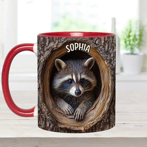 Adorable Raccoon Personalized Accent Mug, Animal Lover Mug, Gift for Him, Gift for Her, Raccoon Mug, Custom Wilderness Gifts