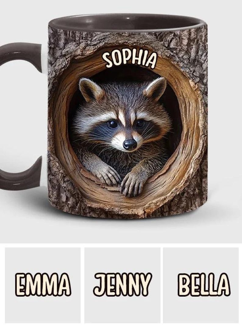 Adorable Raccoon Personalized Accent Mug, Animal Lover Mug, Gift for Him, Gift for Her, Raccoon Mug, Custom Wilderness Gifts