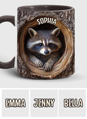 Adorable Raccoon Personalized Accent Mug, Animal Lover Mug, Gift for Him, Gift for Her, Raccoon Mug, Custom Wilderness Gifts