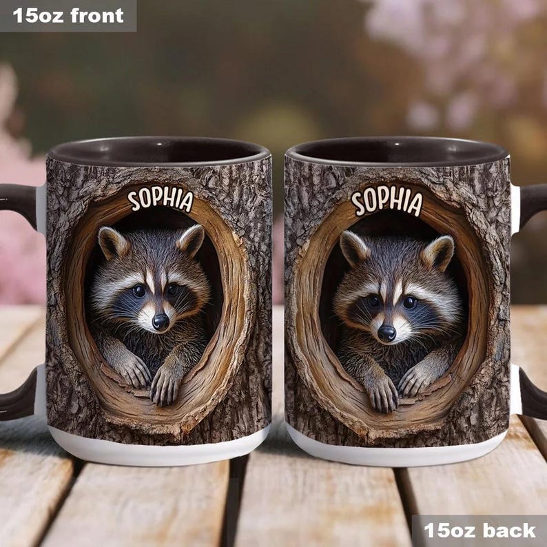 Adorable Raccoon Personalized Accent Mug, Animal Lover Mug, Gift for Him, Gift for Her, Raccoon Mug, Custom Wilderness Gifts