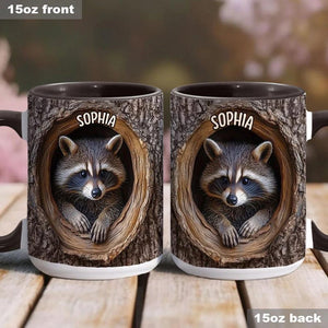 Adorable Raccoon Personalized Accent Mug, Animal Lover Mug, Gift for Him, Gift for Her, Raccoon Mug, Custom Wilderness Gifts