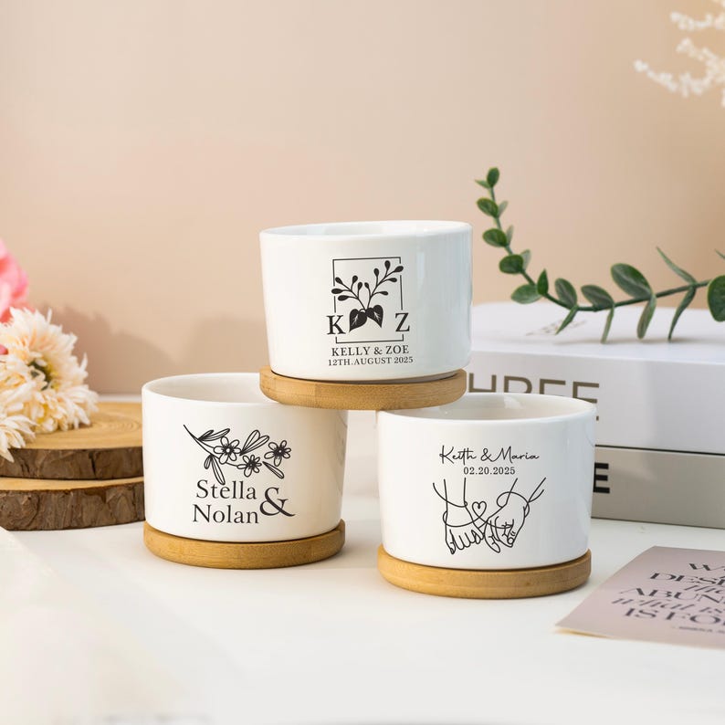 Custom Plant Pot for Couple,Mini Flower Pot,Couple's Name Plant Pot,Engagement Gifts,Gifts for Newlywed,Bridal Shower Gift,Wedding Gift