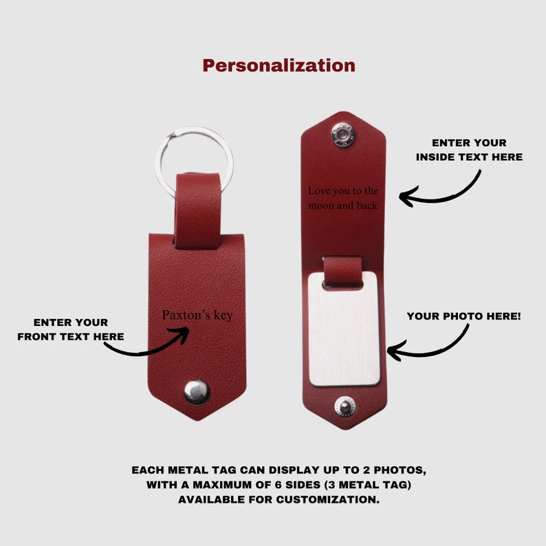 Personalized Mens Leather Keychain with Photo,Metal Tag Photo Keychain,Engraved key chain,Valentines Gifts for Him,Anniversary Gifts for Him