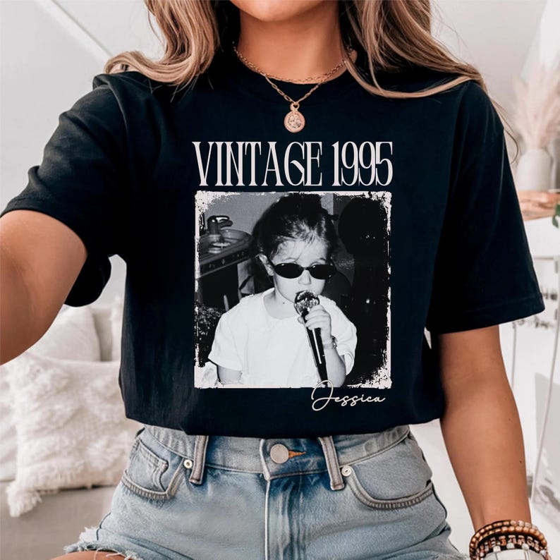 Personalized 30th Birthday Shirt, Custom Photo Year Vintage 1995 Shirt, Custom Year Birthday Shirt, 30th 40th Birthday Gift