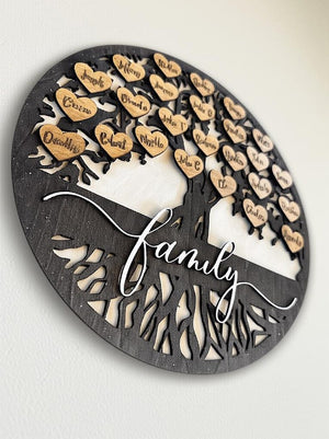 Personalized Family Tree Sign: Rustic Wood Wall Decor, Custom Names