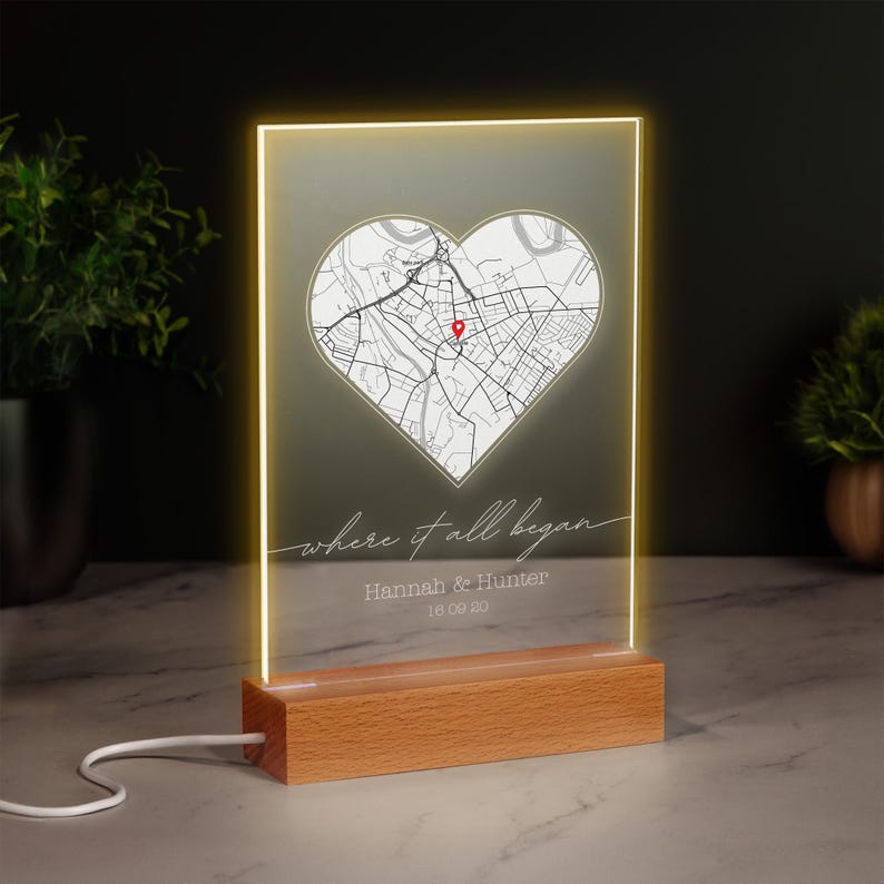 Where We First Met | Personalised Heart Map Print of City | LED Light Sign | Any Location First Date Where It All Began Anniversary Gift