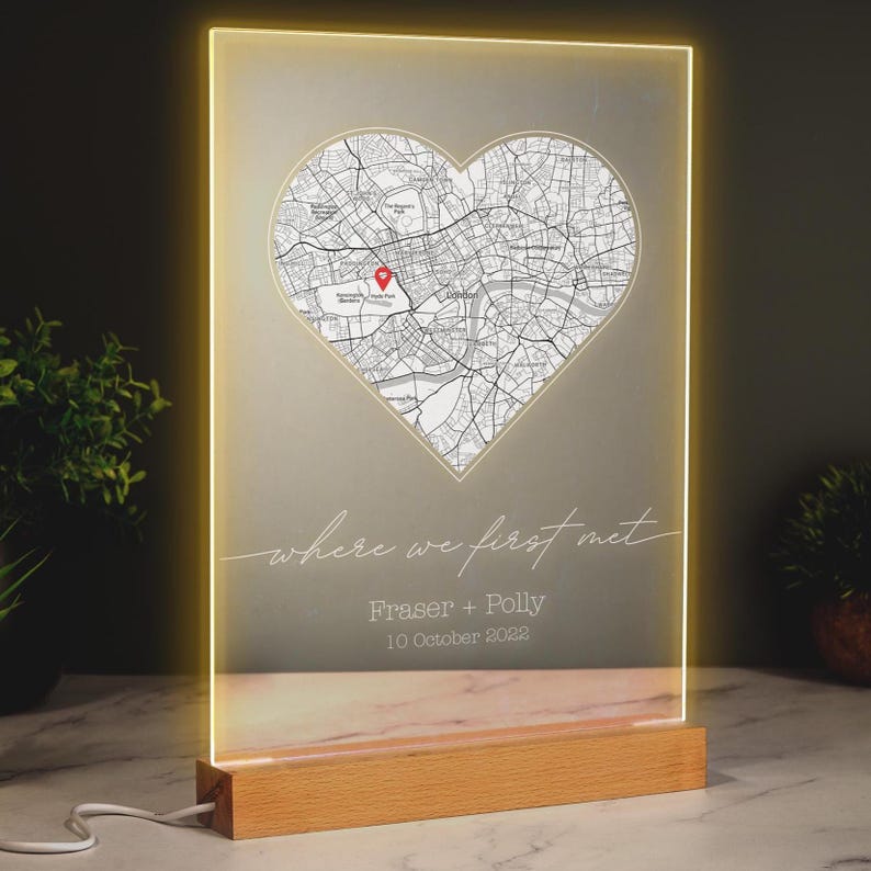 Where We First Met | Personalised Heart Map Print of City | LED Light Sign | Any Location First Date Where It All Began Anniversary Gift