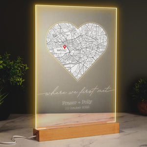 Where We First Met | Personalised Heart Map Print of City | LED Light Sign | Any Location First Date Where It All Began Anniversary Gift