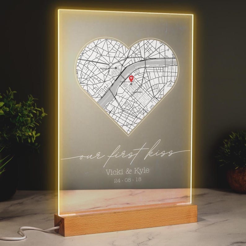 Where We First Met | Personalised Heart Map Print of City | LED Light Sign | Any Location First Date Where It All Began Anniversary Gift