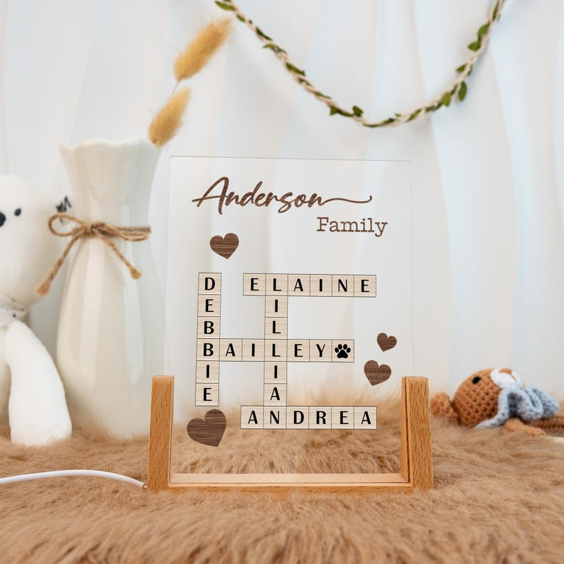 Personalized Scrabble Family Name Nightlight: Crossword Puzzle Lamp