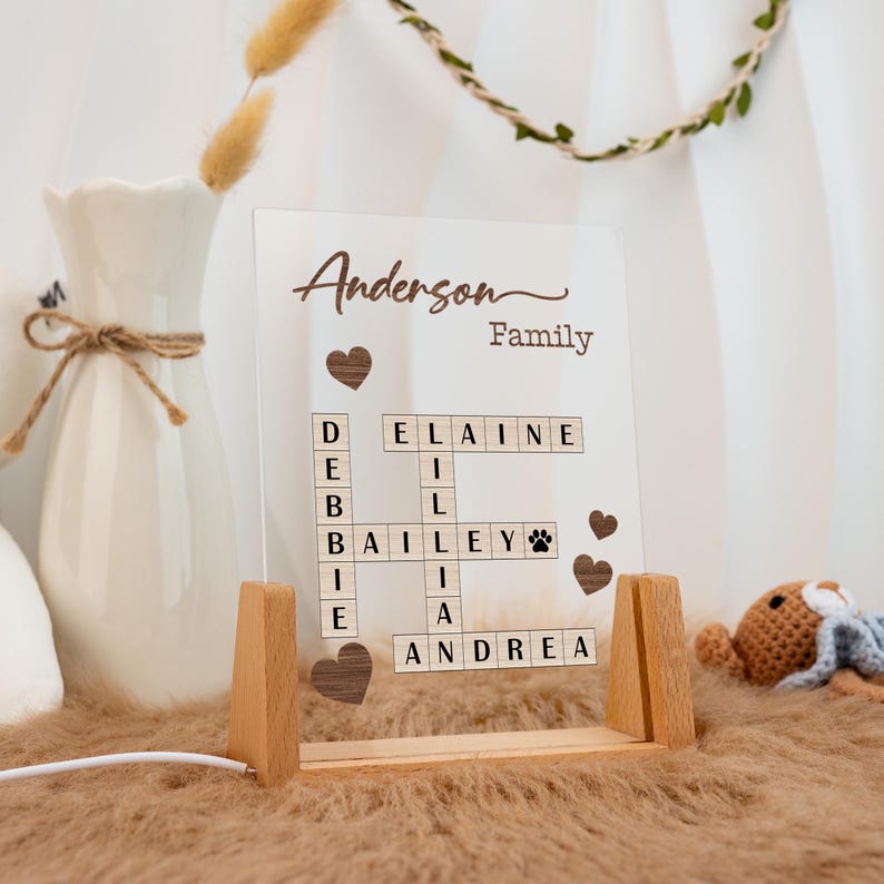 Personalized Scrabble Family Name Nightlight: Crossword Puzzle Lamp