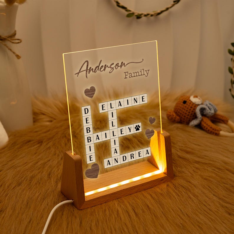 Personalized Scrabble Family Name Nightlight: Crossword Puzzle Lamp