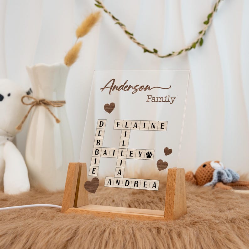 Personalized Scrabble Family Name Nightlight: Crossword Puzzle Lamp