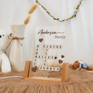 Personalized Scrabble Family Name Nightlight: Crossword Puzzle Lamp