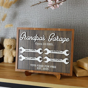 Grandpa's Garage Wood Sign, Fathers Day Wood Sign, Layered Wood Sign for Dad Workshop, Grandpa Wood Plaque, Personalized Gift from Kid