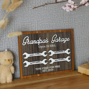 Grandpa's Garage Wood Sign, Fathers Day Wood Sign, Layered Wood Sign for Dad Workshop, Grandpa Wood Plaque, Personalized Gift from Kid