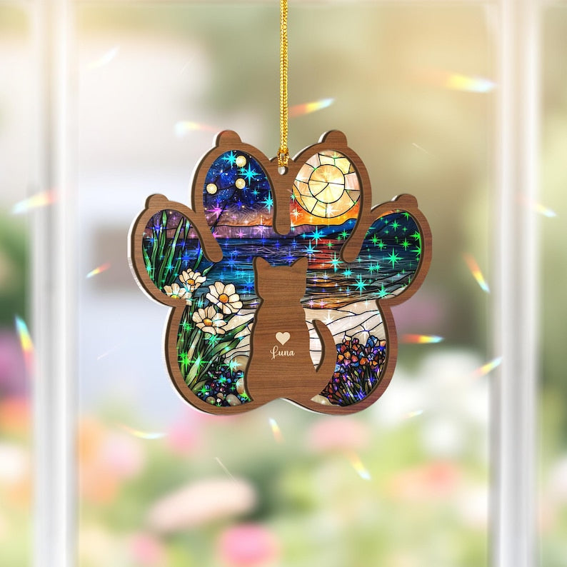 Personalized Cat Memorial Suncatcher, Custom Pet Loss Sympathy Gift, Cat Remembrance Keepsake, Pet Memorial Decor, Loss of Cat Tribute