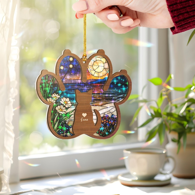 Personalized Cat Memorial Suncatcher, Custom Pet Loss Sympathy Gift, Cat Remembrance Keepsake, Pet Memorial Decor, Loss of Cat Tribute