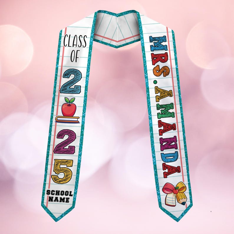 Custom Graduation Stole, Class of 2025 Stole, Personalized Teacher Stole, Custom Name Stole, Graduation Stole with School Name, Teacher Gift