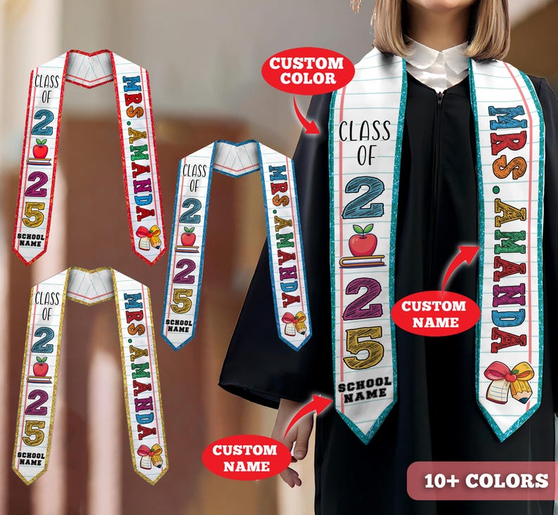 Custom Graduation Stole, Class of 2025 Stole, Personalized Teacher Stole, Custom Name Stole, Graduation Stole with School Name, Teacher Gift