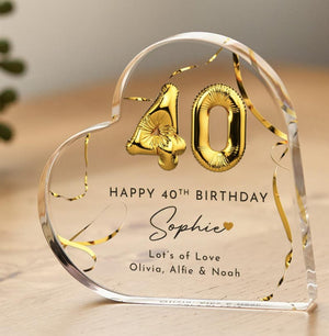 Birthday Gift for Her Personalised Custom Acrylic Plaque Heart Keepsake with Gold Balloon Present for Mum Sister Friend 30th 40th 50th 60th