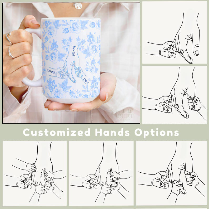 Gift for Boy Mom Twin Mommy Personalized Mother's Day Mug Baby Shower Birthday Custom Cup Custom Mother's Day Mug Holding Hands with Kids