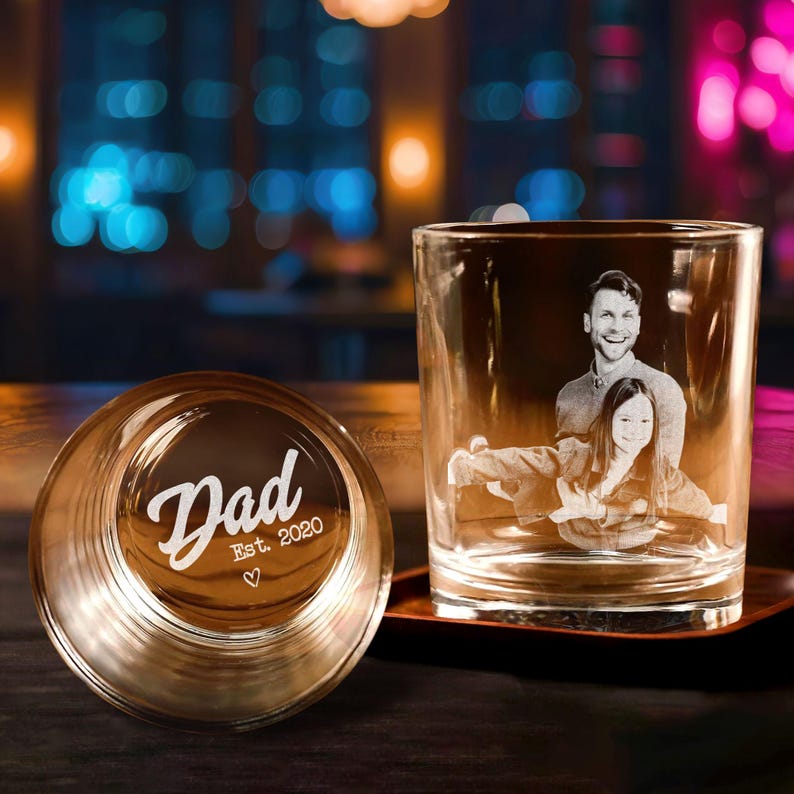 Custom Photo Whiskey Glass, Engraved Photo Rocks Glass, Personalized Glass with Picture, Gift for Him, Family Gift, Birthday Gift