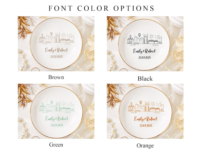 Personalized Skyline Ring Dish,Custom Wedding Jewelry Dish,Engagement Ring Holder,City Trinket Dish,Couple Gift For Her,1st Anniversary Gift