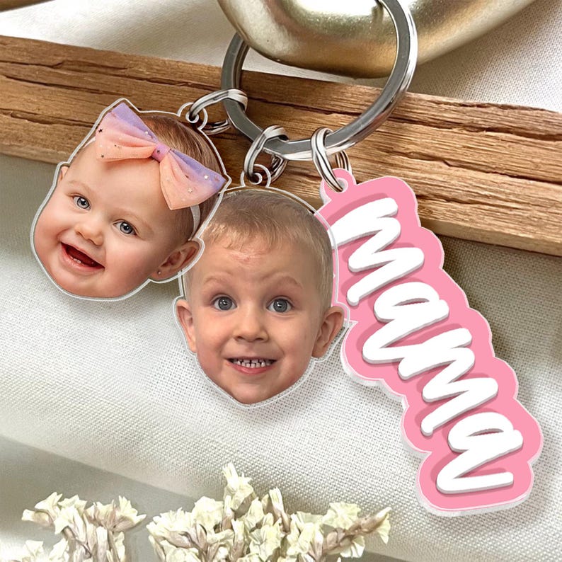 Custom Grandma Keychain With Kids Face Charm, Personalized Mother's Day Gift For Grandma, Nana Keychain Gift From Grandkids, Gift For Mom,