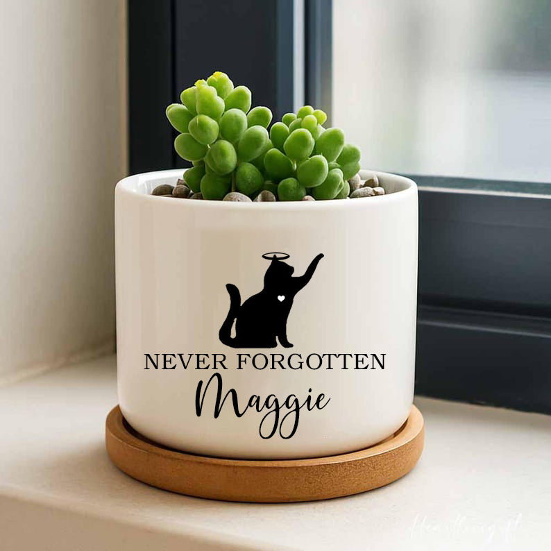 Memorial planter, Cat memorial gift, Remembrance gift, pet memorial gift, loss of pet, loss of cat, custom flower pot, Never Forgotten