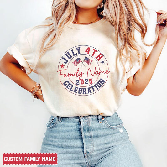 Personalized July 4th Family Celebration Shirt, Custom Family Last Name Shirts, Matching 4th of July Shirts, Patriotic Family T-Shirts