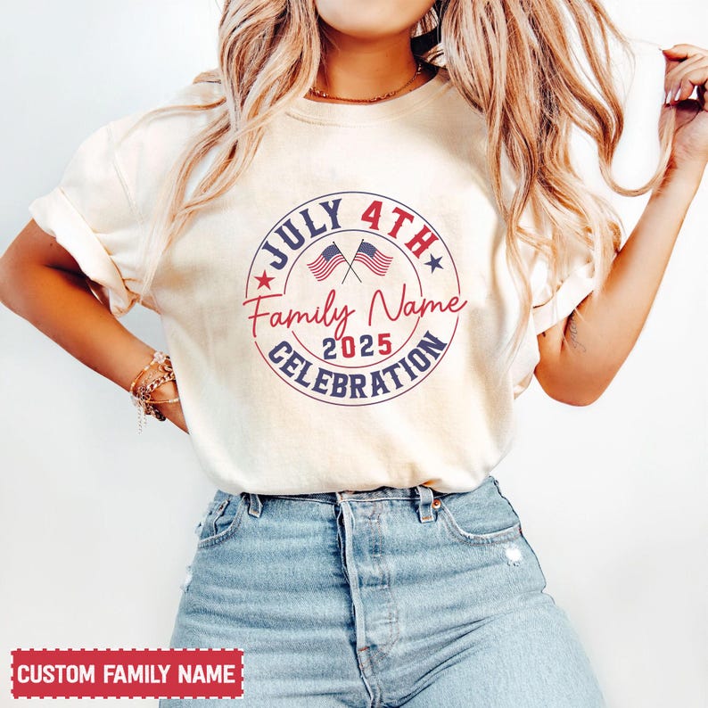 Personalized July 4th Family Celebration Shirt, Custom Family Last Name Shirts, Matching 4th of July Shirts, Patriotic Family T-Shirts