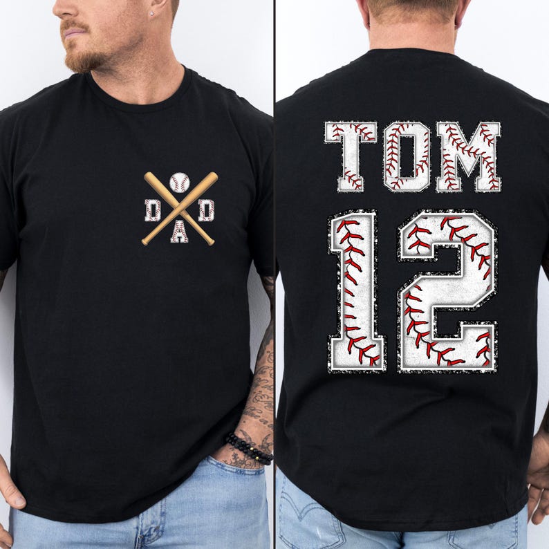 Custom Baseball Dad Shirt With Kids Number and Name, Custom Dad Shirt, Baseball Dad Gift, Baseball Season Tee, Fathers Day Shirt