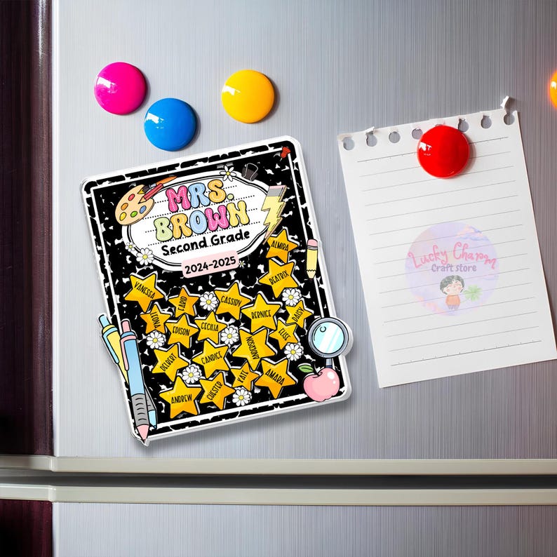 Teacher Appreciation Gift, Custom Teacher Shaker Magnet, Teacher Gifts, Teacher Magnet, Composition Notebook Magnet, Refrigerator Magnets