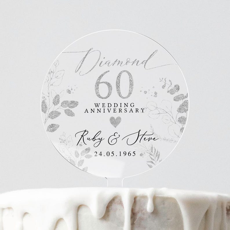 Personalised Anniversary Cake Topper, Diamond Anniversary Cake Topper, 60th Anniversary Cake Topper, 60th Anniversary Gift, 60th Anniversary
