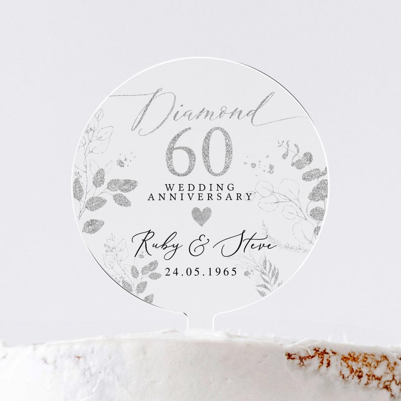 Personalised Anniversary Cake Topper, Diamond Anniversary Cake Topper, 60th Anniversary Cake Topper, 60th Anniversary Gift, 60th Anniversary