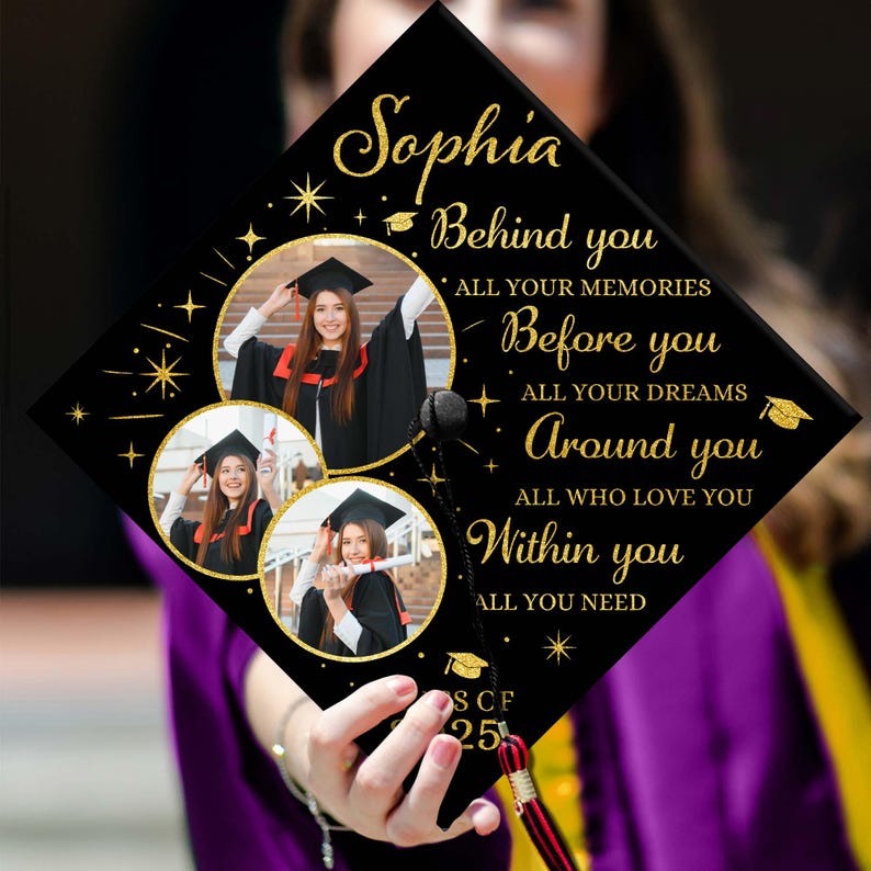 Personalized Graduation Cap Topper with Photos Custom Name & Class of 2025 Inspirational Grad Gift for Her