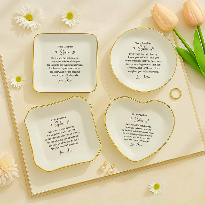 Custom Daughter Jewelry Tray Gift, Special Gift For Daughter From Mom, Daughter Ring Dish Birthday Gift, Daughter Trinket Dish Keepsake