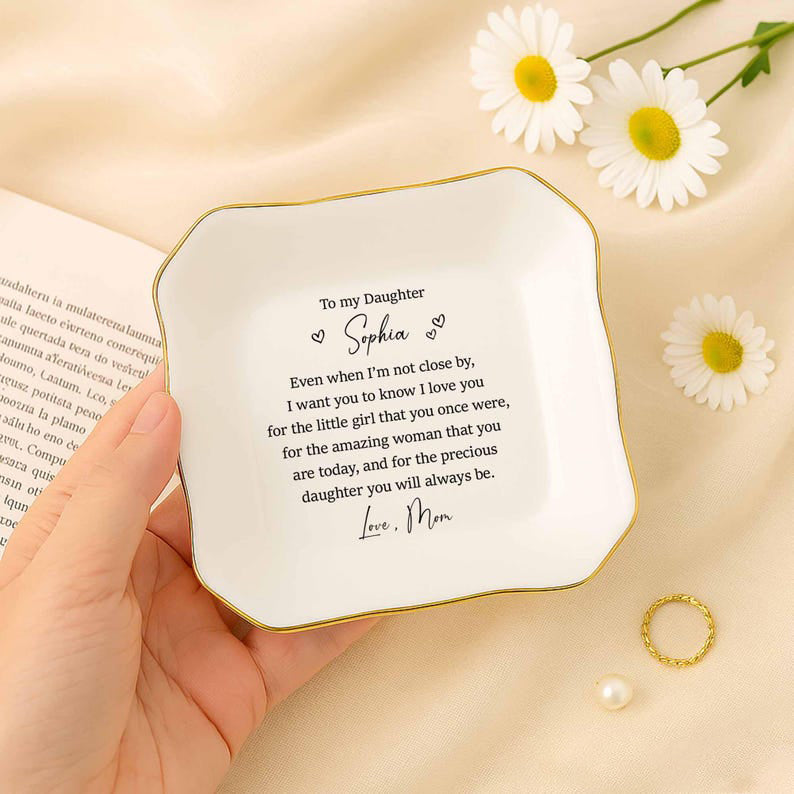 Custom Daughter Jewelry Tray Gift, Special Gift For Daughter From Mom, Daughter Ring Dish Birthday Gift, Daughter Trinket Dish Keepsake
