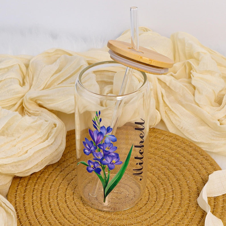 Personalized Birth Flower Tumblers | Custom Glass Coffee cup | Gifts for Her | Mothers Day | Customized gifts for any occasion