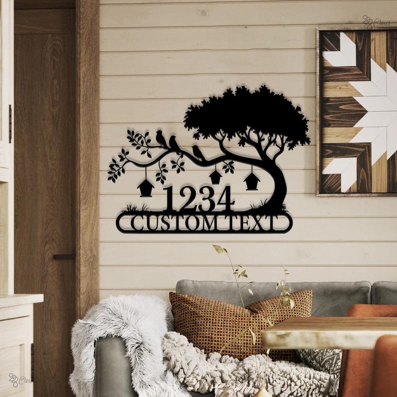 Custom Tree Address Sign, House Number Sign, House Number Yard Sign, House number decor, Address lawn stake, Tree and birds sign, Home Decor