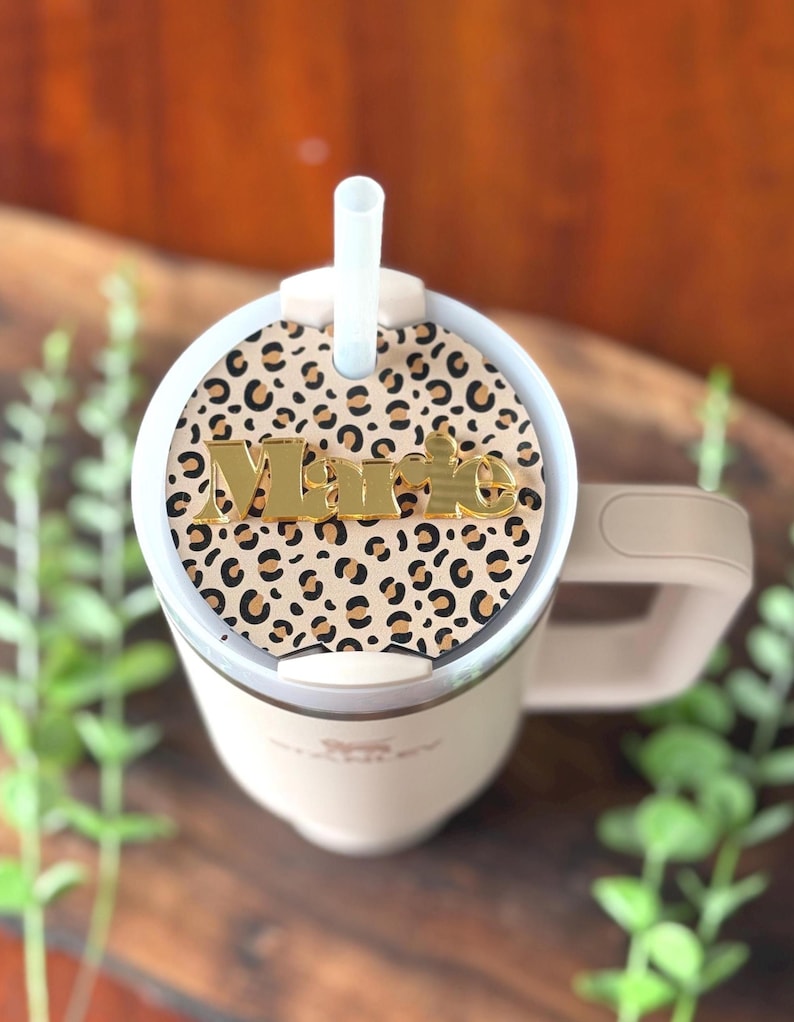 Pressed Flowers Stanley Tumbler Topper | Custom Stanley Tumbler Name Plate | Stanley Tumbler Topper Name Tag