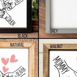 Personalized Mom Holding Kids Hands Sign, Mothers Day Gift Personalized Gift for Mom with Kids Names Rustic Framed Wooden Sign for Mom Gifts