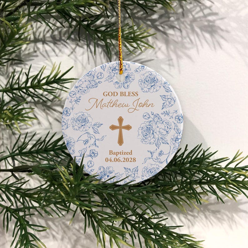 Baptism Ornament, First Communion, Confirmation Ornament, Religious Keepsake Gift, Goddaughter Gift, Godson Gift, Personalized Baptism Gift