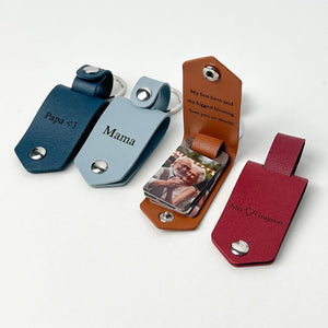 Personalized Mens Leather Keychain with Photo,Metal Tag Photo Keychain,Engraved key chain,Valentines Gifts for Him,Anniversary Gifts for Him