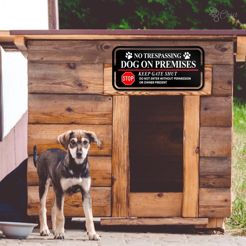 No Trespassing Dog on Premises Sign, Keep Gate Shut Warning, Outdoor Metal Yard Sign, No Trespassing Metal Sign, Beware of Dog Warning