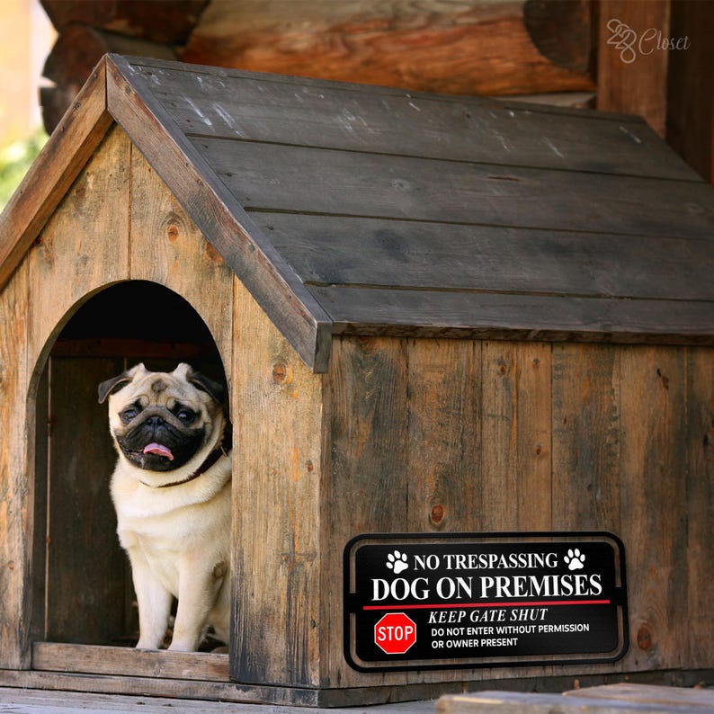No Trespassing Dog on Premises Sign, Keep Gate Shut Warning, Outdoor Metal Yard Sign, No Trespassing Metal Sign, Beware of Dog Warning