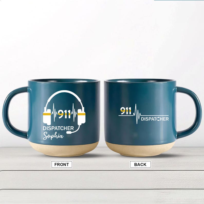 Personalized 911 Dispatcher Pottery Mug, Dispatch Gift for Thin Gold Line 911 First Responder, Cup for Police Dispatcher Appreciation Week