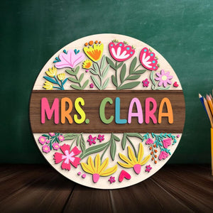 Custom 3D Teacher Door Hanger, Gift For Teacher, Floral Teacher Name Door Hanger, Classroom Decor, Back To School Gift, Teacher Welcome Sign